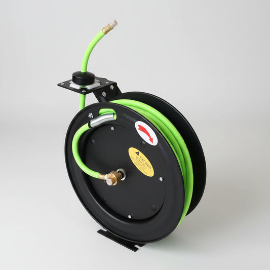 50 FT Cold Weather Hybrid Air Hose Reel – 300 PSI Retractable Steel-Mounted Hose Reel