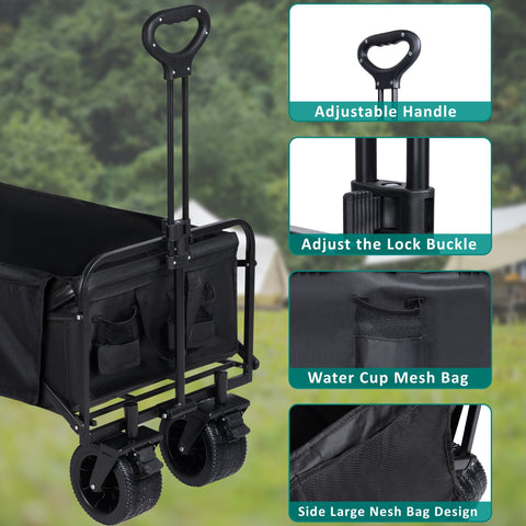 New Collapsible Folding Beach Wagon Cart – Heavy Duty 500 lbs Capacity, 10" All - Terrain Wheels, Adjustable Handle - with | Sold by Uncle Wiener's Wholesale