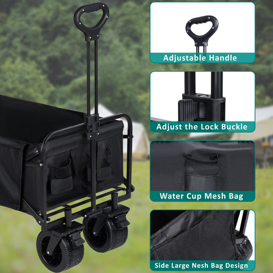 New Collapsible Folding Beach Wagon Cart – Heavy Duty 500 lbs Capacity, 10" All - Terrain Wheels, Adjustable Handle - with | Sold by Uncle Wiener's Wholesale