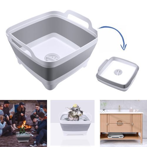 Collapsible pop-up sink basin with integrated drain and carry handle – BPA-free utility tub for camping and kitchen use