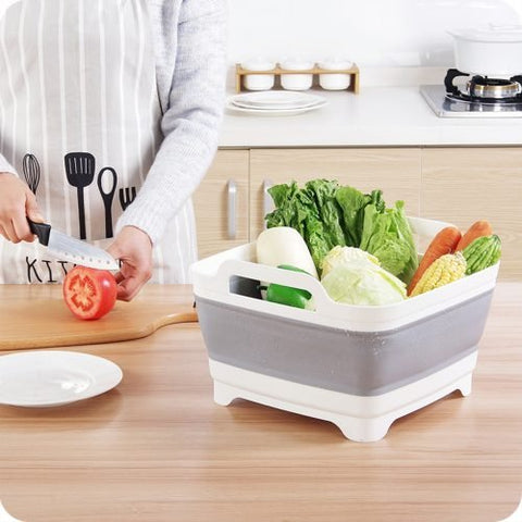 Collapsible pop-up sink basin with integrated drain and carry handle – BPA-free utility tub for camping and kitchen use