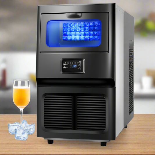 Commercial Ice Maker with LCD Display for Restaurant Use
High-Capacity Ice Cube Machine Producing 66 LBS per Day
Crystal-Clear Ice Cubes from Commercial Ice Maker
Front View of Clear Ice Maker Machine for Bars
Stainless Steel Ice Machine for Café or Restaurant Use
