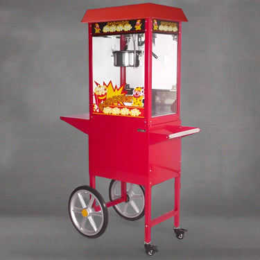 Red 8oz Commercial Popcorn Cart – Front Angle

Stainless Steel Kettle Inside Popcorn Cart – Close-Up

Popcorn Machine Glass Enclosure – Side View

Popcorn Maker with Storage Cart – Event Setup