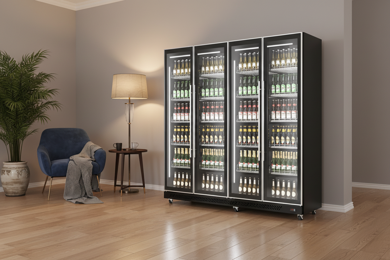 New Commercial Upright Display Cooler – Single to Four Door (14.13 to 56.50 cu ft) - with 56.50 cu ft | Sold by Uncle Wiener's Wholesale