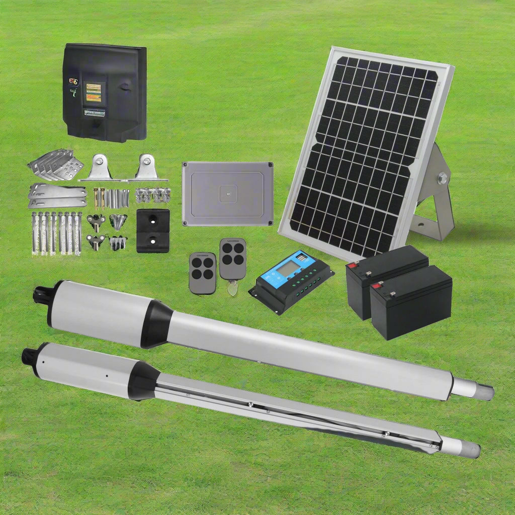 Complete solar gate opener system kit with remote and accessories
Wireless solar-powered swing gate opener 660 lbs weight capacity
Gate opener screw piston design with solar panel and remote
Heavy-duty gate opener for single or dual swing gates
IP55 weatherproof solar gate motor system with mobile app control
