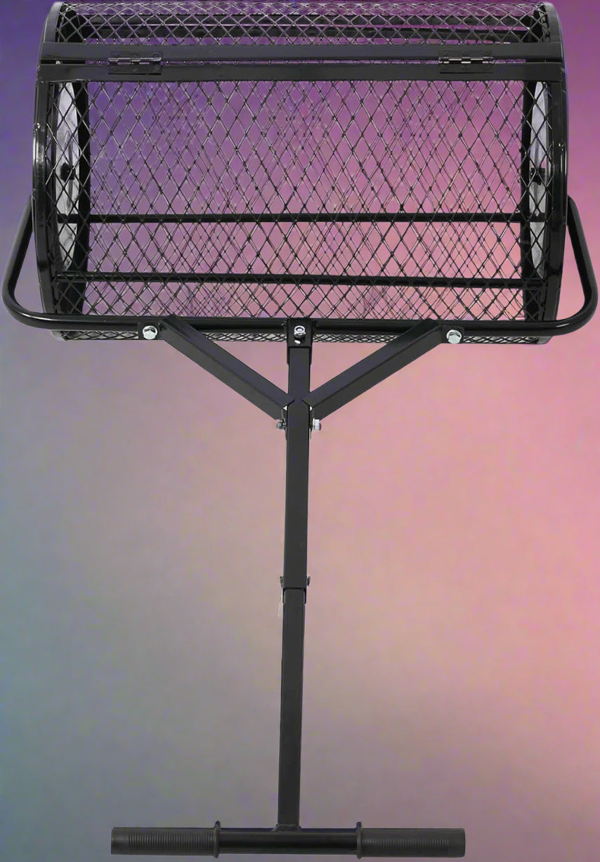 Heavy-duty compost and peat moss lawn spreader with rolling mesh drum
Topdressing broadcast roller for garden and turf care
24-inch steel mesh drum lawn spreader with double latch
Lawn care tool for compost, manure, and peat moss spreading