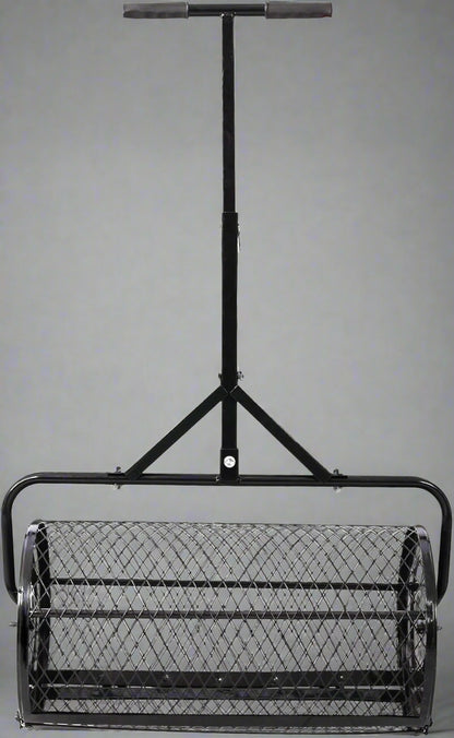 Heavy-duty compost and peat moss lawn spreader with rolling mesh drum
Topdressing broadcast roller for garden and turf care
24-inch steel mesh drum lawn spreader with double latch
Lawn care tool for compost, manure, and peat moss spreading