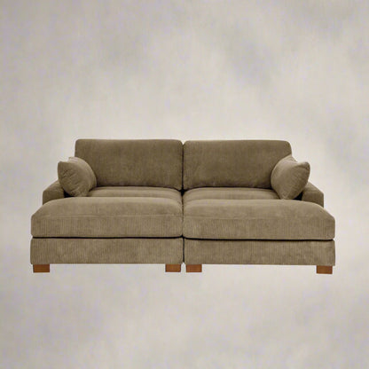 Oversized modular corduroy sofa with ottoman

Gray corduroy sectional sofa

Cream corduroy sofa with plush seating

Custom living room layout with ottoman

Deep seat cozy couch with corduroy fabric