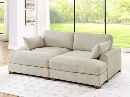 Oversized modular corduroy sofa with ottoman

Gray corduroy sectional sofa

Cream corduroy sofa with plush seating

Custom living room layout with ottoman

Deep seat cozy couch with corduroy fabric