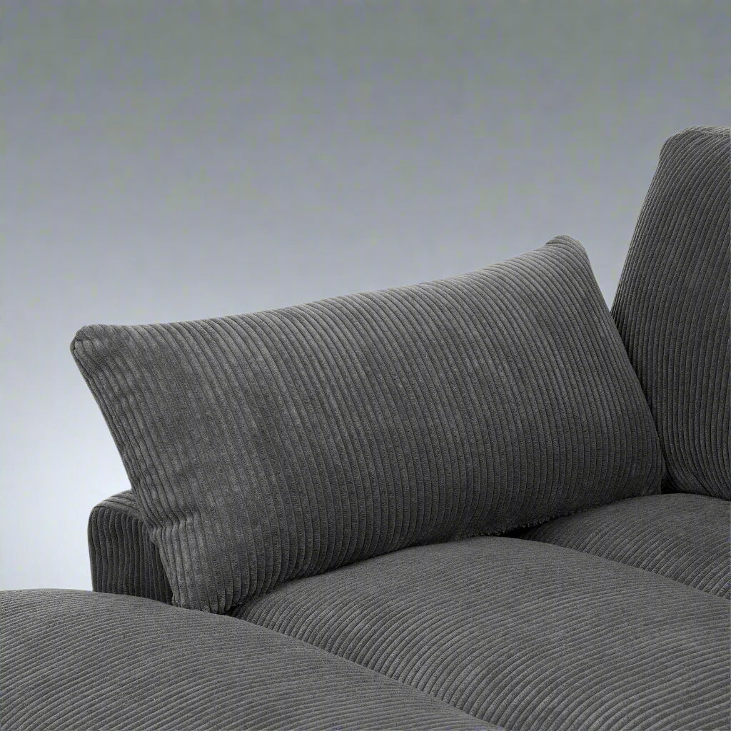 Oversized modular corduroy sofa with ottoman

Gray corduroy sectional sofa

Cream corduroy sofa with plush seating

Custom living room layout with ottoman

Deep seat cozy couch with corduroy fabric