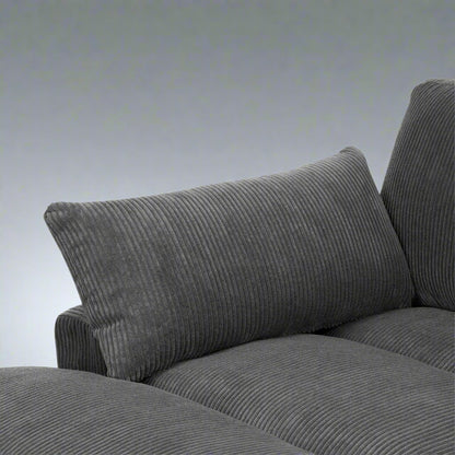 Oversized modular corduroy sofa with ottoman

Gray corduroy sectional sofa

Cream corduroy sofa with plush seating

Custom living room layout with ottoman

Deep seat cozy couch with corduroy fabric