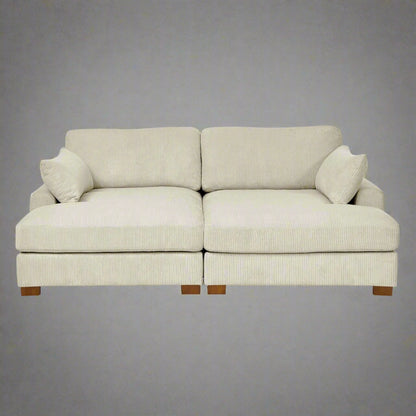 Oversized modular corduroy sofa with ottoman

Gray corduroy sectional sofa

Cream corduroy sofa with plush seating

Custom living room layout with ottoman

Deep seat cozy couch with corduroy fabric