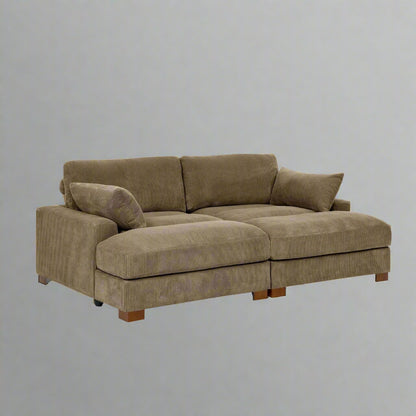 Oversized modular corduroy sofa with ottoman

Gray corduroy sectional sofa

Cream corduroy sofa with plush seating

Custom living room layout with ottoman

Deep seat cozy couch with corduroy fabric