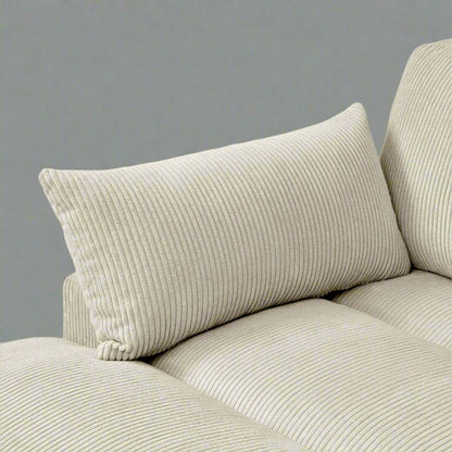 Oversized modular corduroy sofa with ottoman

Gray corduroy sectional sofa

Cream corduroy sofa with plush seating

Custom living room layout with ottoman

Deep seat cozy couch with corduroy fabric