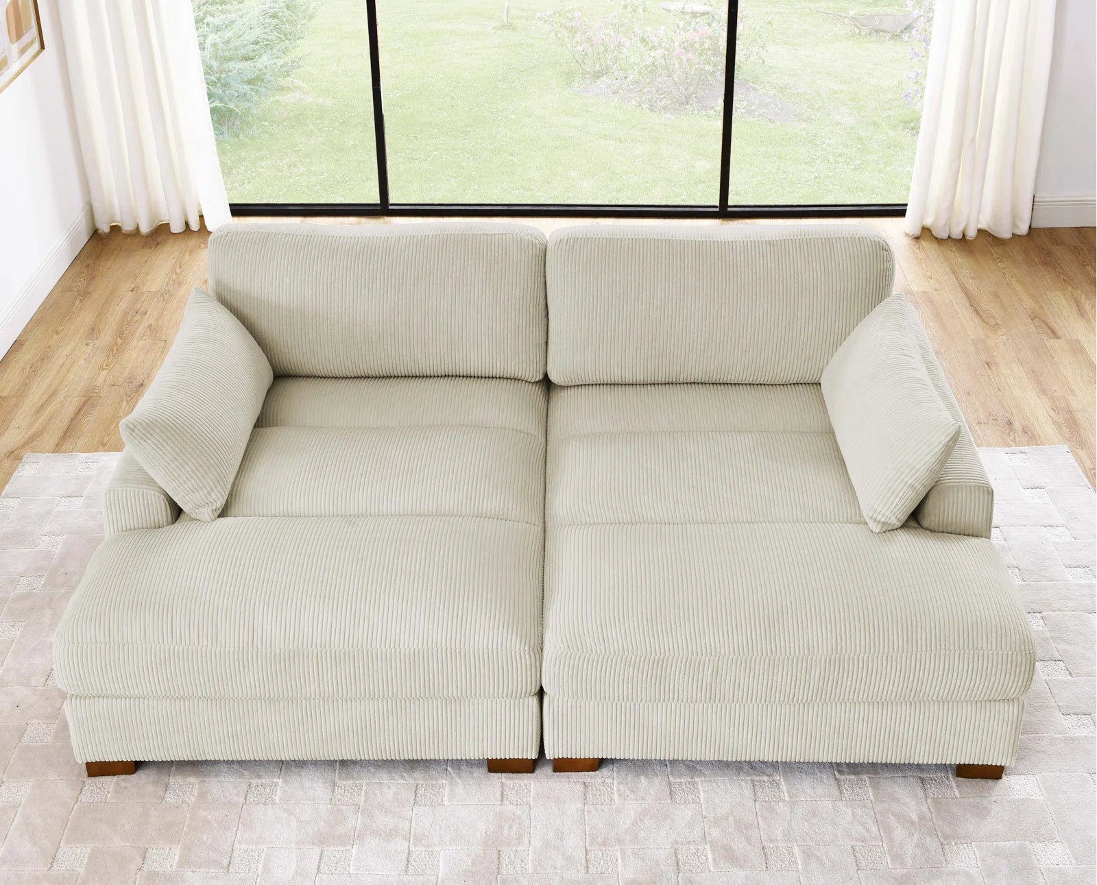 Oversized modular corduroy sofa with ottoman

Gray corduroy sectional sofa

Cream corduroy sofa with plush seating

Custom living room layout with ottoman

Deep seat cozy couch with corduroy fabric