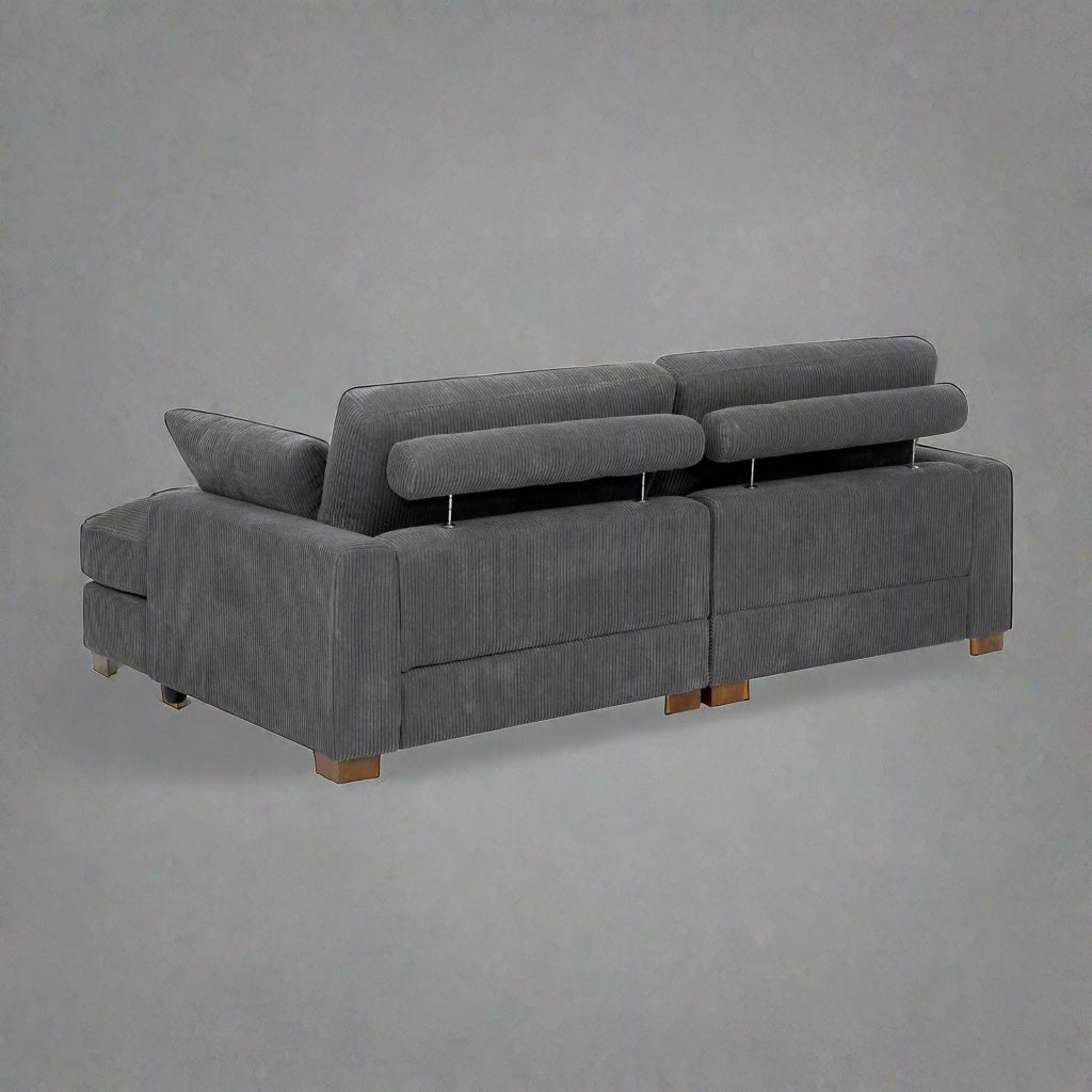 Oversized modular corduroy sofa with ottoman

Gray corduroy sectional sofa

Cream corduroy sofa with plush seating

Custom living room layout with ottoman

Deep seat cozy couch with corduroy fabric