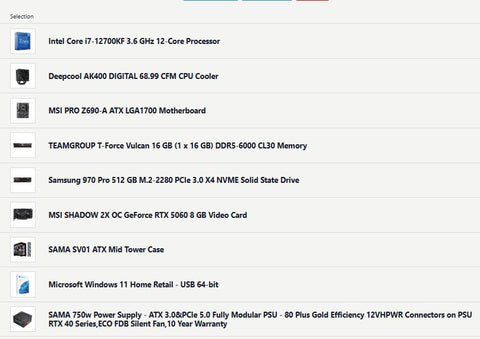 New Custom Gaming PC – Intel Core i7 - 12700KF | RTX 5060 | 16GB DDR5 | 512GB NVMe SSD | Windows 11 - with | Sold by Uncle Wiener's Wholesale