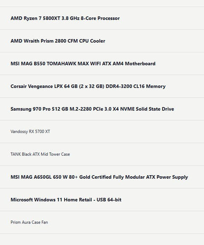 New Custom Gaming PC - Ryzen 7 5800XT | 2 x 32 GB RAM | NVMe SSD | WiFi | Windows 11 - with | Sold by Uncle Wiener's Wholesale