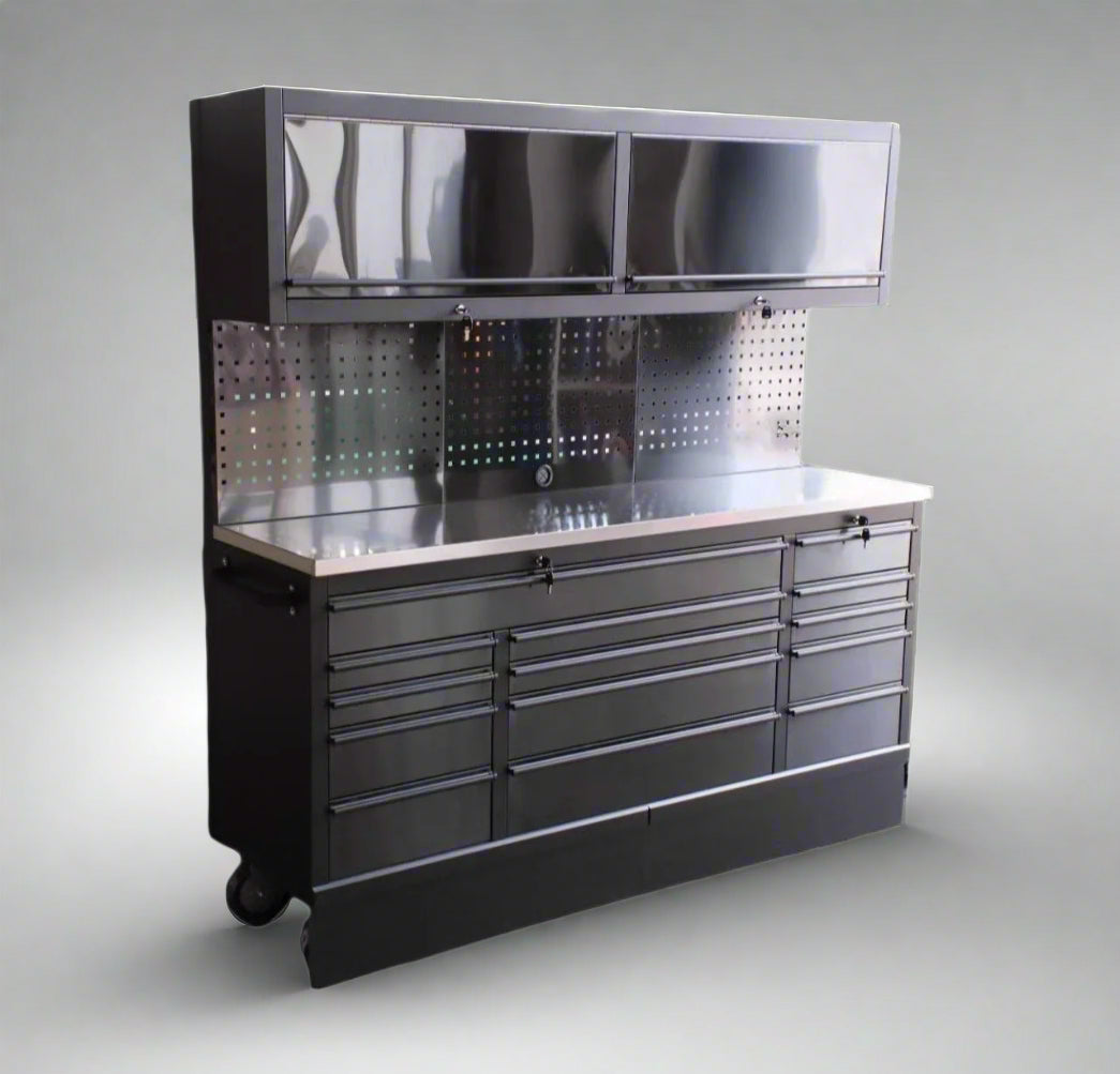 Deluxe 6 FT Tool Bench and Storage Cabinet – Heavy-Duty Stainless or Black Steel Garage Workstation with Drawers and Modular Design