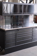 Deluxe 6 FT Tool Bench and Storage Cabinet – Heavy-Duty Stainless or Black Steel Garage Workstation with Drawers and Modular Design