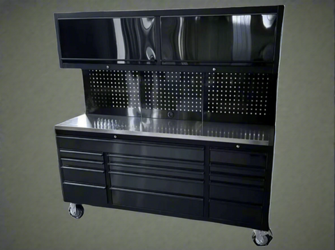 Deluxe 6 FT Tool Bench and Storage Cabinet – Heavy-Duty Stainless or Black Steel Garage Workstation with Drawers and Modular Design