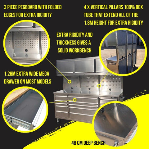 Deluxe 6 FT Tool Bench and Storage Cabinet – Heavy-Duty Stainless or Black Steel Garage Workstation with Drawers and Modular Design