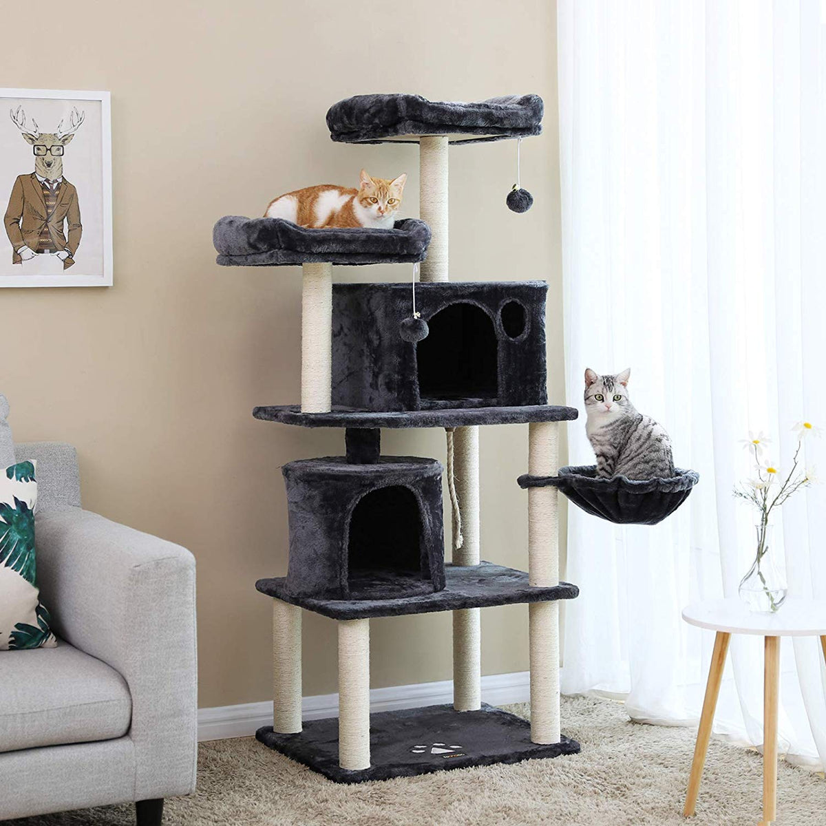 Deluxe 60 in Multi-Level Cat Tree with Scratching Posts – Gray Cat ...