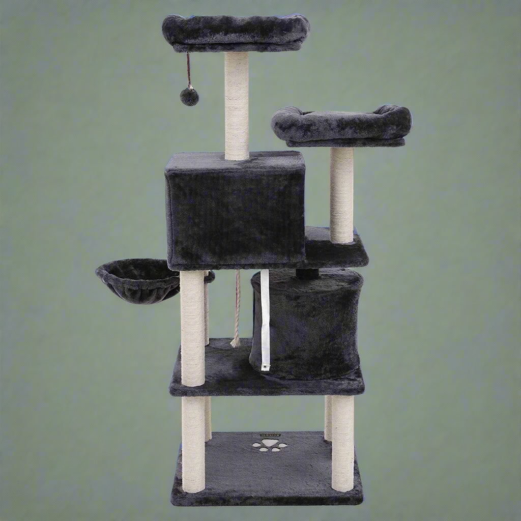 "Deluxe 60 in Multi-Level Cat Tree with Scratching Posts CT002DG"

"Gray Multi-Level Cat Tower with Hideaways and Scratching Posts"

"Durable Cat Playhouse with Soft Fabric and Sisal Posts"