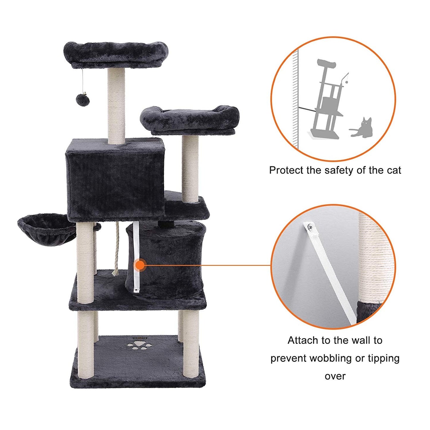 "Deluxe 60 in Multi-Level Cat Tree with Scratching Posts CT002DG"

"Gray Multi-Level Cat Tower with Hideaways and Scratching Posts"

"Durable Cat Playhouse with Soft Fabric and Sisal Posts"