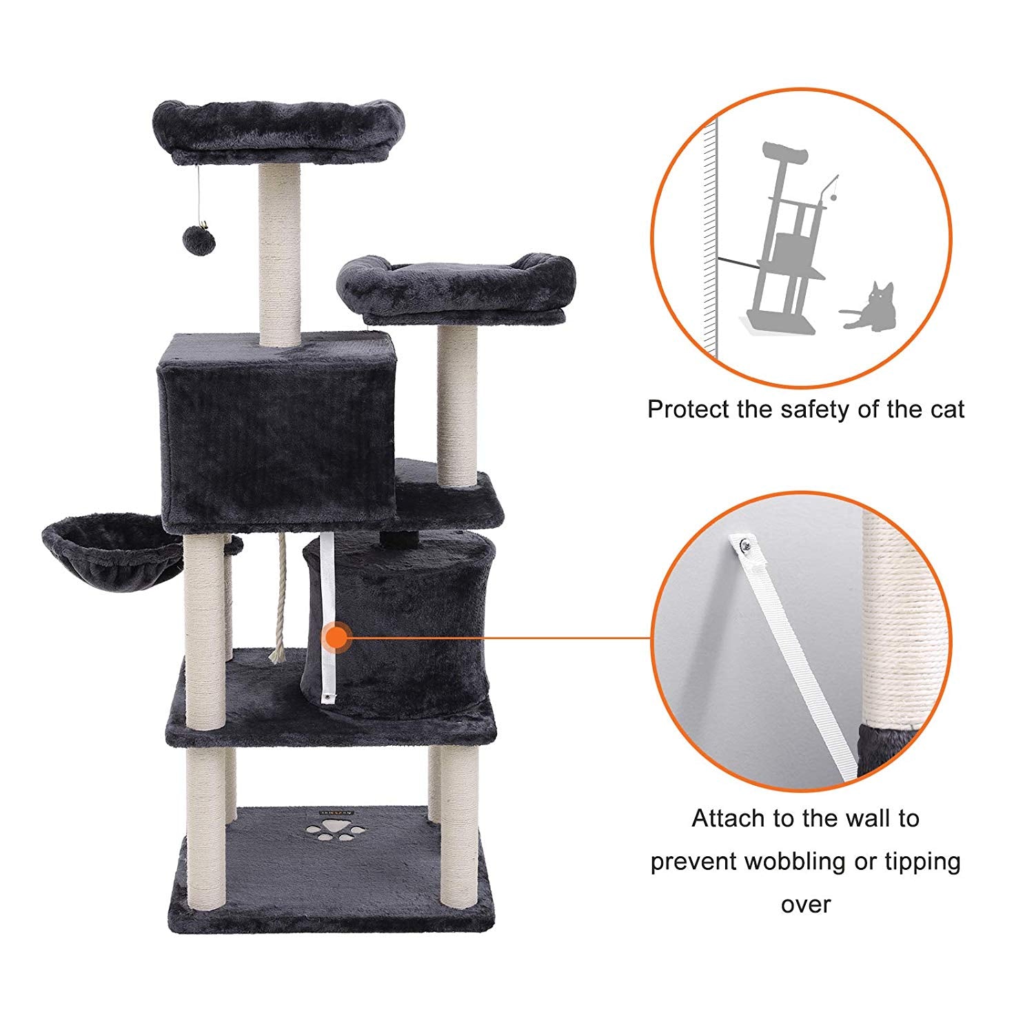 "Deluxe 60 in Multi-Level Cat Tree with Scratching Posts CT002DG"

"Gray Multi-Level Cat Tower with Hideaways and Scratching Posts"

"Durable Cat Playhouse with Soft Fabric and Sisal Posts"