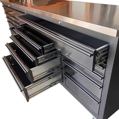 NEW DELUXE 8 FT BLACK STAINLESS STEEL TOOL BENCH & CABINET GTX2422BSS - with | Sold by Uncle Wiener's Wholesale