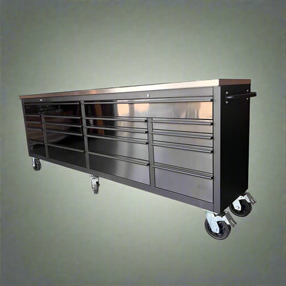 NEW DELUXE 8 FT BLACK STAINLESS STEEL TOOL BENCH & CABINET GTX2422BSS - with | Sold by Uncle Wiener's Wholesale