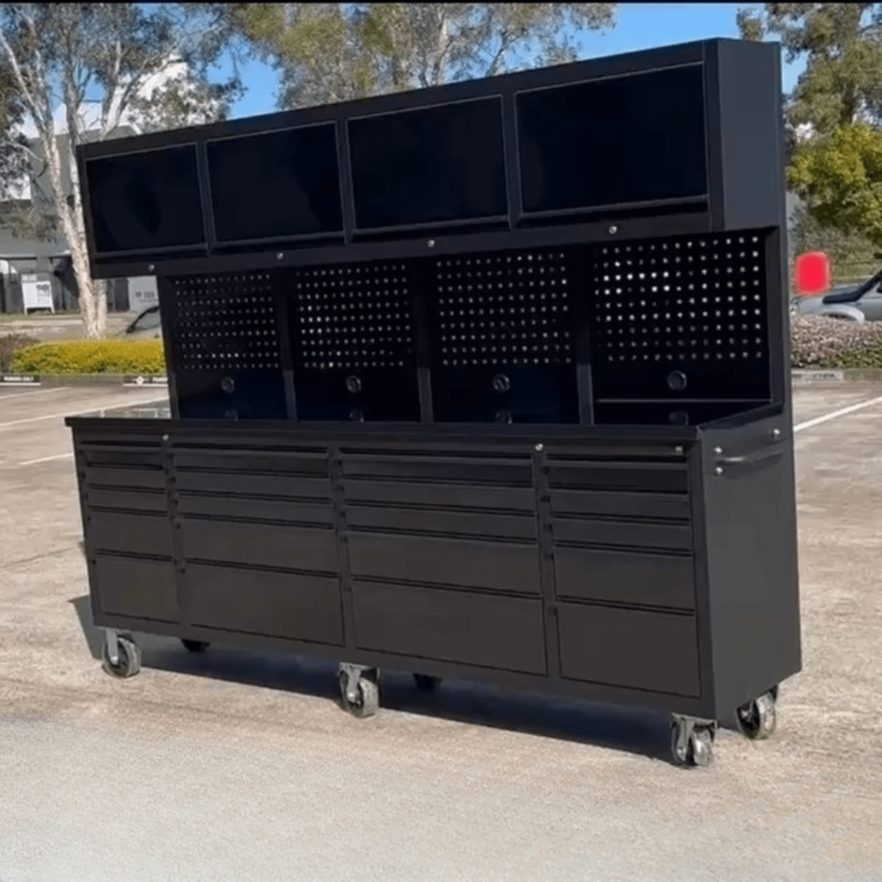 NEW DELUXE 8 FT BLACK STAINLESS STEEL TOOL BENCH & CABINET GTX2422BSS - with | Sold by Uncle Wiener's Wholesale