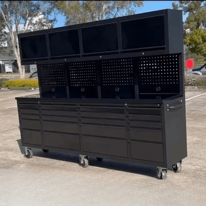 NEW DELUXE 8 FT BLACK STAINLESS STEEL TOOL BENCH & CABINET GTX2422BSS - with | Sold by Uncle Wiener's Wholesale