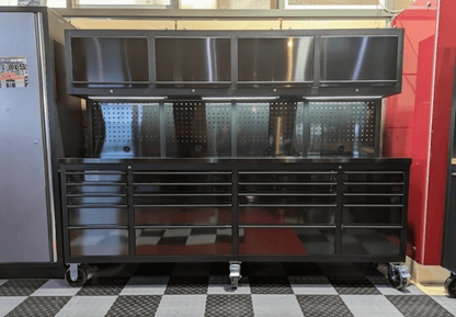 NEW DELUXE 8 FT BLACK STAINLESS STEEL TOOL BENCH & CABINET GTX2422BSS - with | Sold by Uncle Wiener's Wholesale