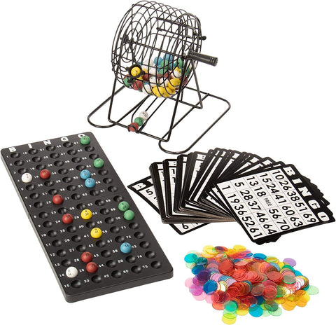 New Deluxe Bingo Game Set with Cage, 75 Colored Balls & 18 Reusable Cards | SKU: YUSNHR - with | Sold by Uncle Wiener's Wholesale