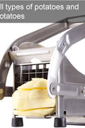 Stainless steel French fry cutter with 2 blades model 431012
Heavy-duty fry cutter with suction base and lever handle
Restaurant-quality potato slicer with thick and thin cut blades