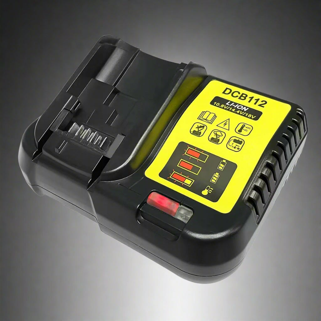 Dewalt 20V lithium-ion battery charger with LED indicators
Black high-speed Dewalt DCB112C compatible battery charger
Compact power tool charger for Dewalt 12V and 20V MAX batteries