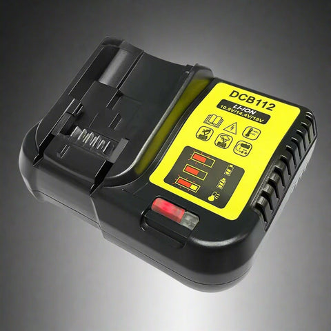Dewalt 20V lithium-ion battery charger with LED indicators
Black high-speed Dewalt DCB112C compatible battery charger
Compact power tool charger for Dewalt 12V and 20V MAX batteries