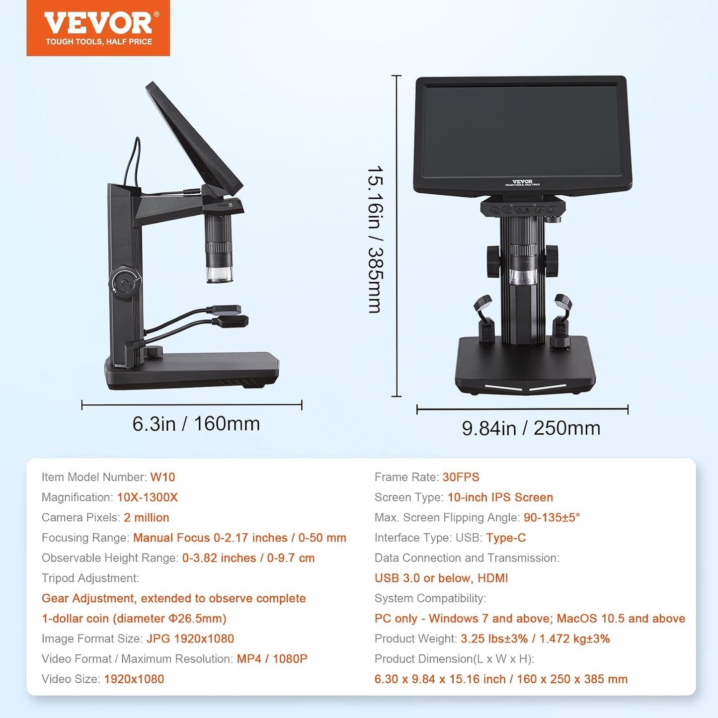 Digital Microscope with 10.1-inch HD IPS screen and adjustable stand

1300X magnification digital microscope showing coin detail
HD microscope connected to laptop via USB
Digital microscope for circuit board inspection
Microscope accessories including remote control and SD card
