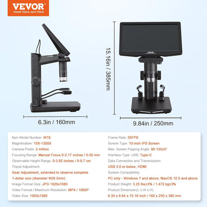 Digital Microscope with 10.1-inch HD IPS screen and adjustable stand

1300X magnification digital microscope showing coin detail
HD microscope connected to laptop via USB
Digital microscope for circuit board inspection
Microscope accessories including remote control and SD card