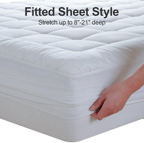 New Dobby Quilted Mattress Topper – Microfiber Pillow Top for Extra Comfort & Support - with Queen | Sold by Uncle Wiener's Wholesale