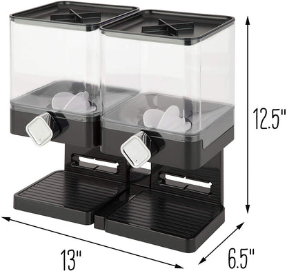 Double cereal dispenser with airtight lids and portion control knobs – countertop dry food storage container