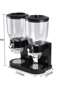 Double cereal dispenser with airtight lids and portion control knobs – countertop dry food storage container
