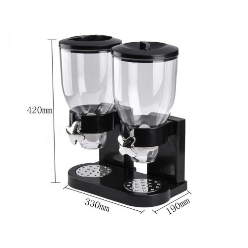 Double cereal dispenser with airtight lids and portion control knobs – countertop dry food storage container