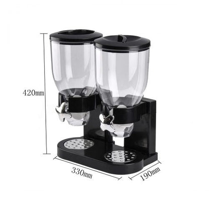 Double cereal dispenser with airtight lids and portion control knobs – countertop dry food storage container