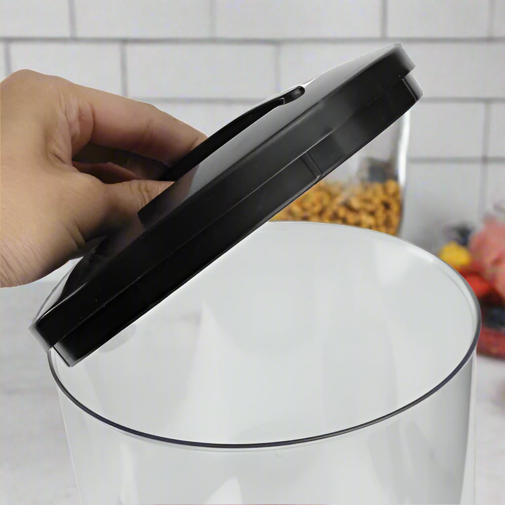 Double cereal dispenser with airtight lids and portion control knobs – countertop dry food storage container