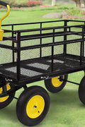 Double-layered heavy-duty folding garden cart with 15-inch tires
1100 lb capacity utility cart with removable side panels
Folding steel garden cart for landscaping and warehouse use
Rugged off-road yard cart with 180-degree rotating handle