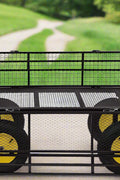 Double-layered heavy-duty folding garden cart with 15-inch tires
1100 lb capacity utility cart with removable side panels
Folding steel garden cart for landscaping and warehouse use
Rugged off-road yard cart with 180-degree rotating handle