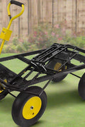 Double-layered heavy-duty folding garden cart with 15-inch tires
1100 lb capacity utility cart with removable side panels
Folding steel garden cart for landscaping and warehouse use
Rugged off-road yard cart with 180-degree rotating handle